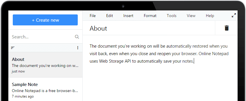 Sixinfo Online Notepad Screenshot